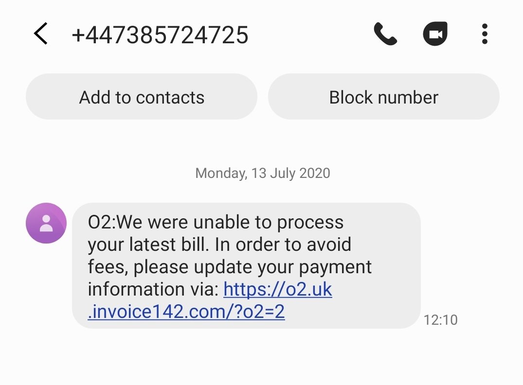 Phishing sms text message